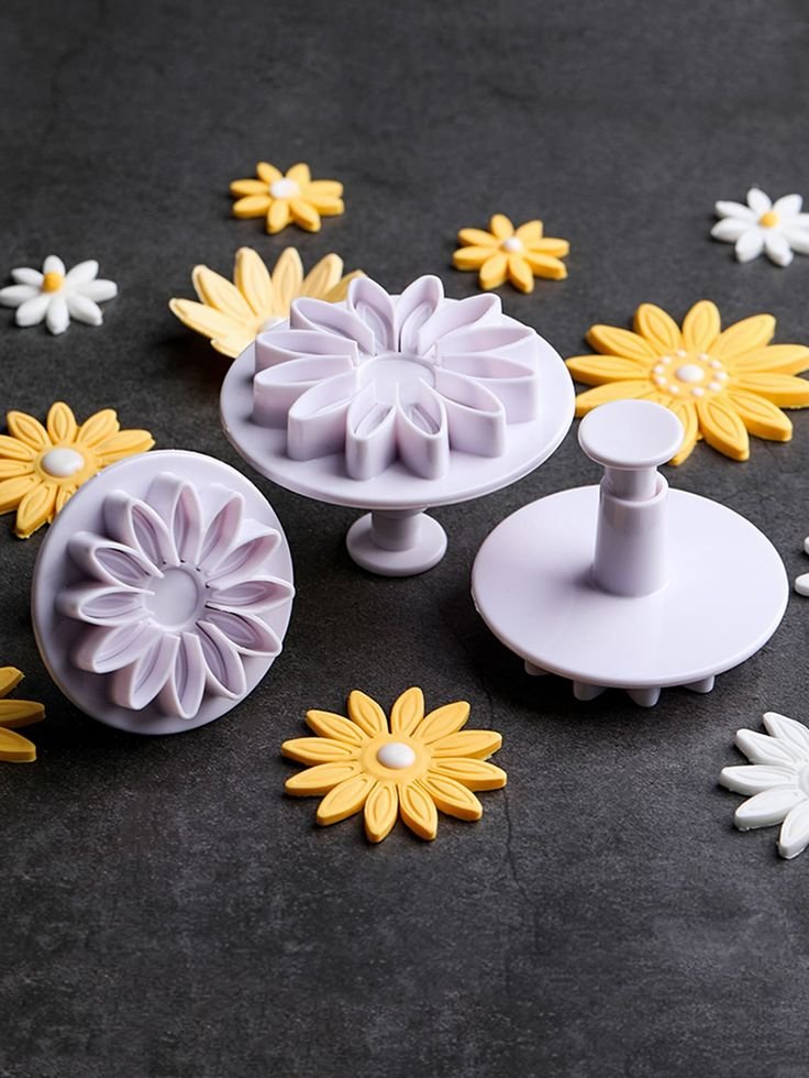 3pcs ABS Cookie Stamp, Flower Shaped Cookie Press Mold For Kitchen