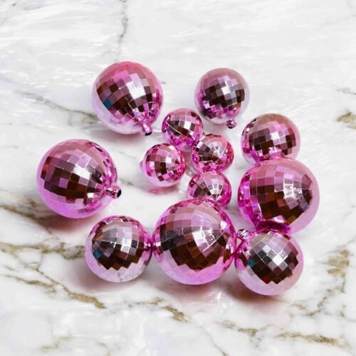 Disco Ball Cake Toppers – Pink Mirror Ball Cake Decoration 12 PCS