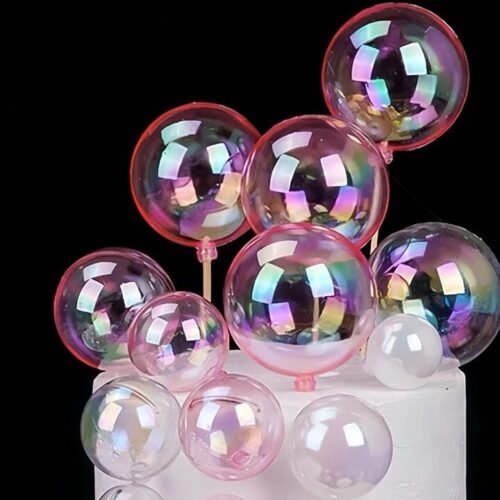 Transparent Bubble Balls pink Cake Toppers Mini Balloon Cake Topper /Crystal clear 12 pc pck