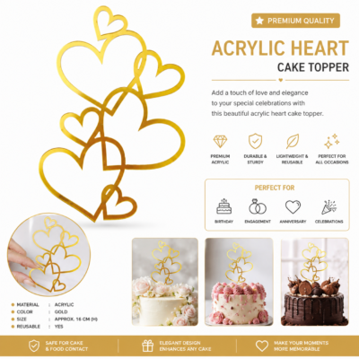 Acrylic heart cake topper