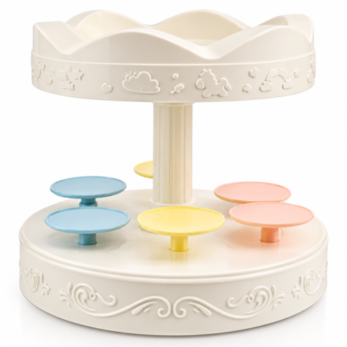 2 Tiers Auto 360 Degree Rotating Cake Stand 6PC Cupcake, Macaroon Dessert Plates Display Go Round Party Decoration Carousel Cake Machine Small Rotary Automatic Revolving Dessert Cake Booth Rack Stand