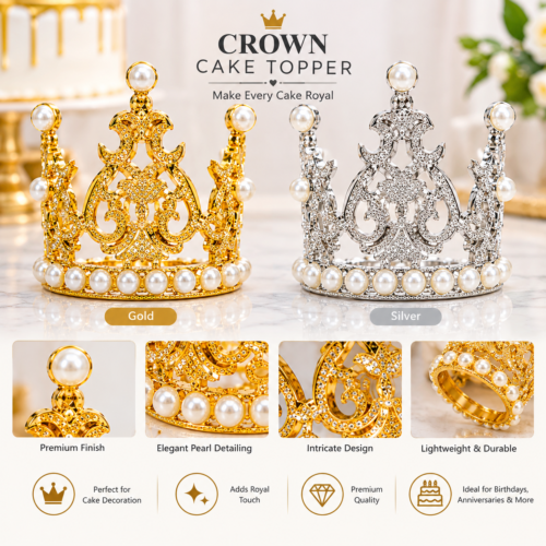 Premium Royal Pearl crown cake toppers Gold/Silver