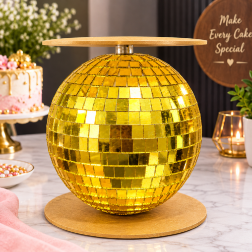 Disco ball cake spacer and display stand golden